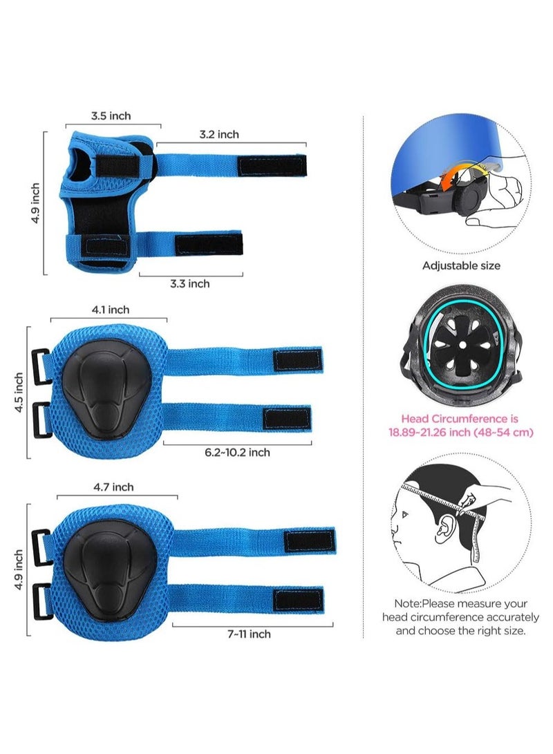 Kids Bike Helmet Set Skateboard Knee Pads Kids Helmet Elbow Pads Wrist Guards Adjustable for 2~8yrs Girl Boy Kids Protective Gear Set for Sport Cycling Bike Roller Skating Scooter (Blue) - Image 4