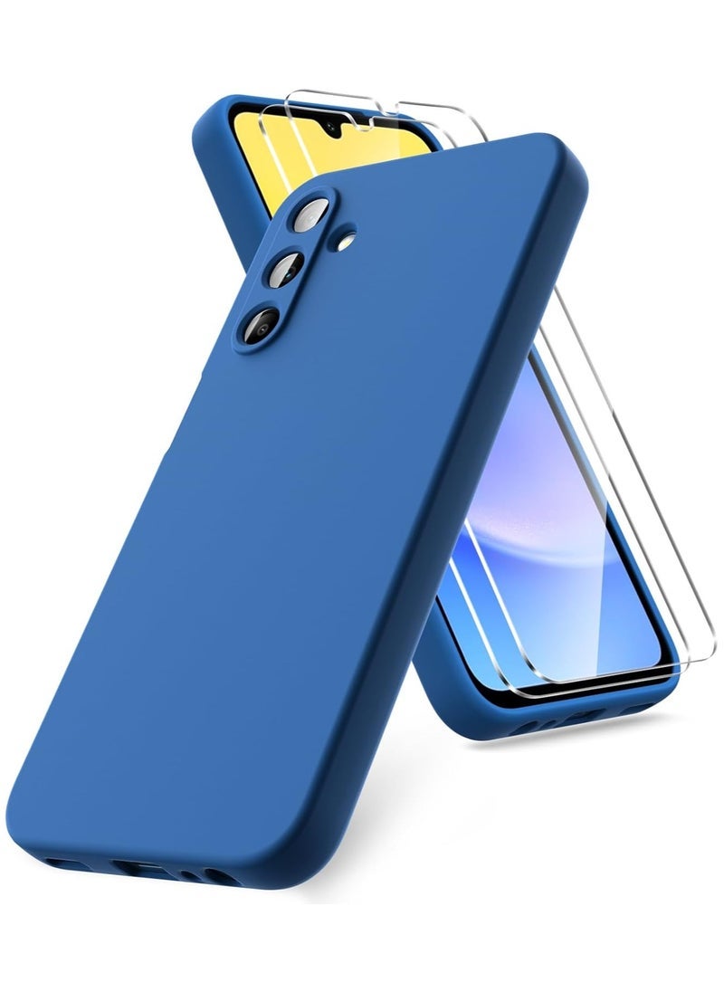 ELTRAZONE Samsung Galaxy A15 4G/5G Case with 2-Pack Tempered Glass Screen Protectors, Soft Liquid Silicone TPU Shockproof Phone Cover, Anti-Slip Rubber Gel Protective Back Case for A15 6.5-Inch, Slim Fit & Durable, Blue Color - Image 1