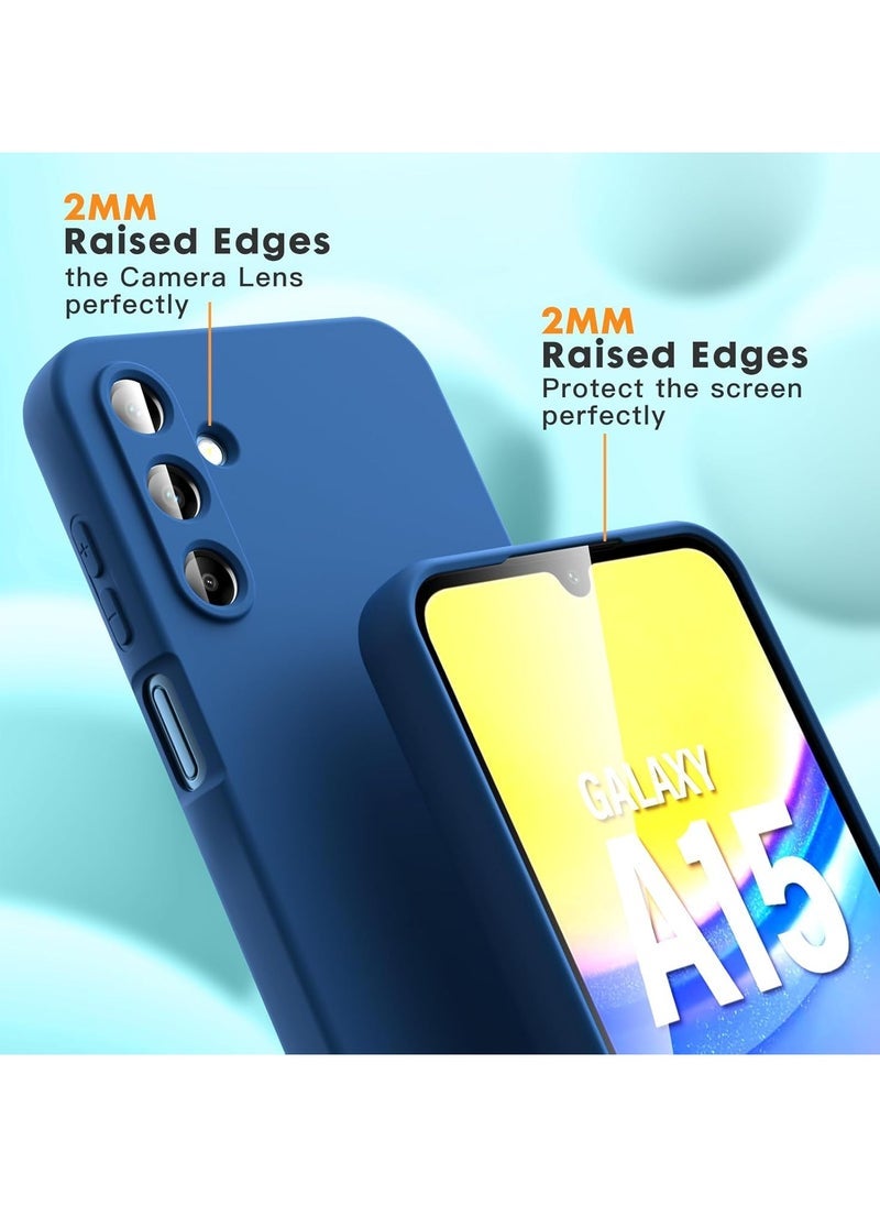 ELTRAZONE Samsung Galaxy A15 4G/5G Case with 2-Pack Tempered Glass Screen Protectors, Soft Liquid Silicone TPU Shockproof Phone Cover, Anti-Slip Rubber Gel Protective Back Case for A15 6.5-Inch, Slim Fit & Durable, Blue Color - Image 3