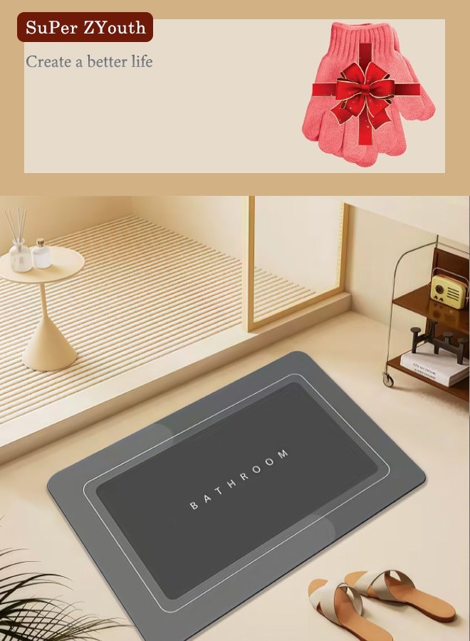 Super ZYouth Bathroom Mats with Shower gloves, Comfortable Floor Mats, Non-Slip Soft Carpets, Diatom Mud Bathroom Mats, Suitable for Shower Room，Bedroom, Baby Room ,Tub Black/Grey (50*80cm rectangle) - Image 1