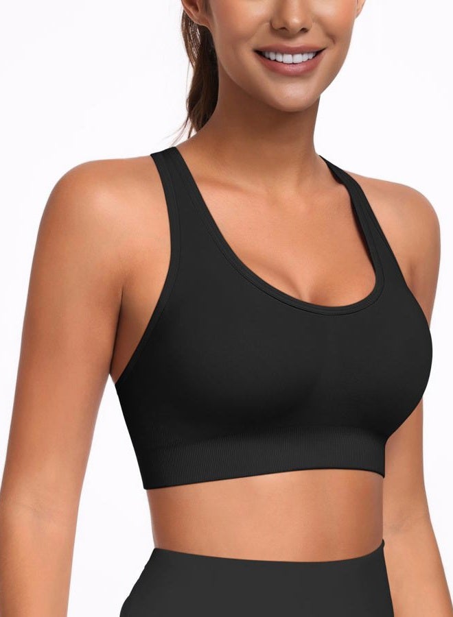 MIRITY Padded Strappy Sports Bra for Women - with Dual Crossback and Adjustable Straps for Workout Gym Pack of 3, Color 6, XL - Image 5