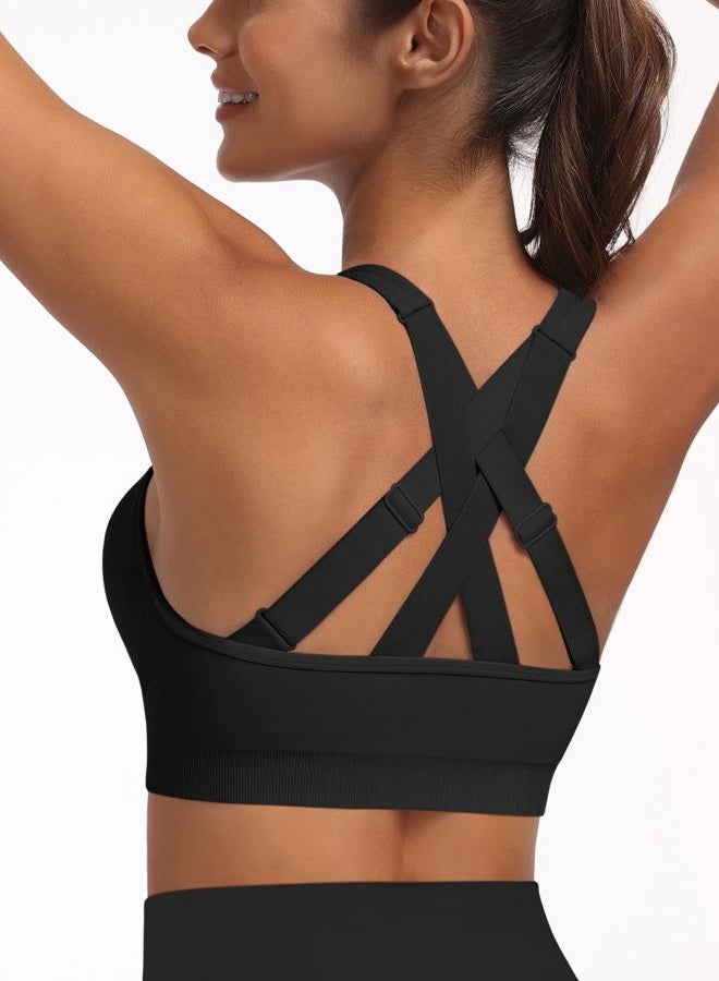 MIRITY Padded Strappy Sports Bra for Women - with Dual Crossback and Adjustable Straps for Workout Gym Pack of 3, Color 6, XL - Image 4