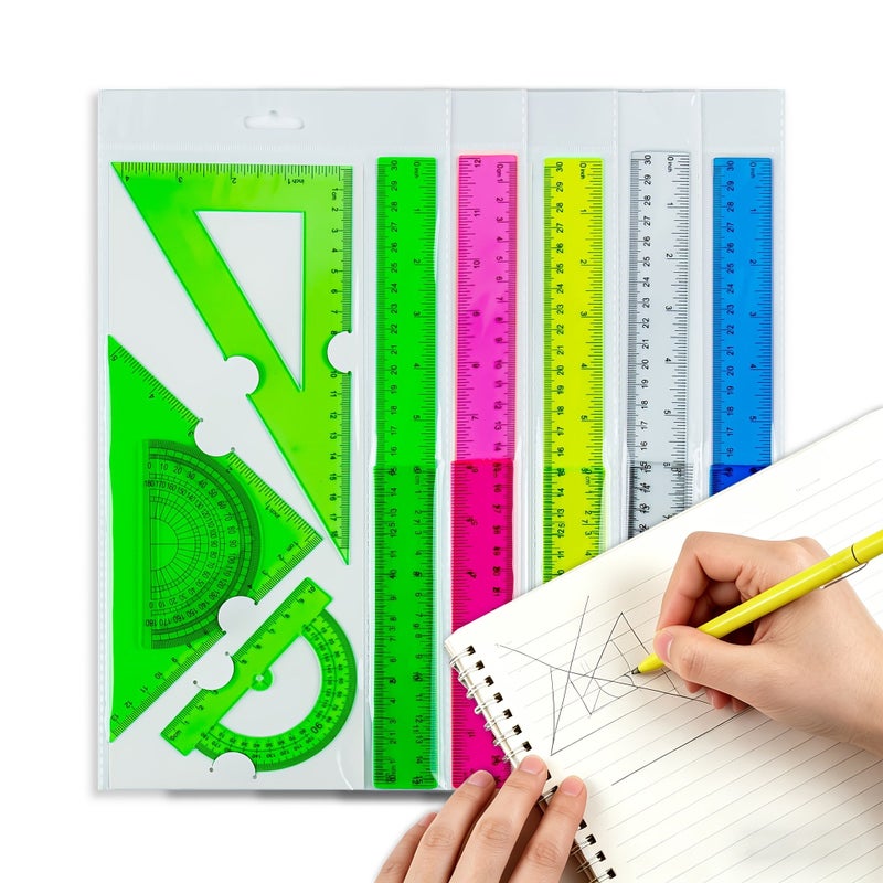 Precision 5.91inch 11.81inch Ruler Set Straw Yellow Portable Durable Design - Image 1