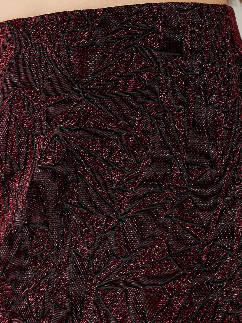 globus Red Women Red Shimmer Mid-Rise Back Slit Midi Pencil Party Skirt for Women | Best Price UAE