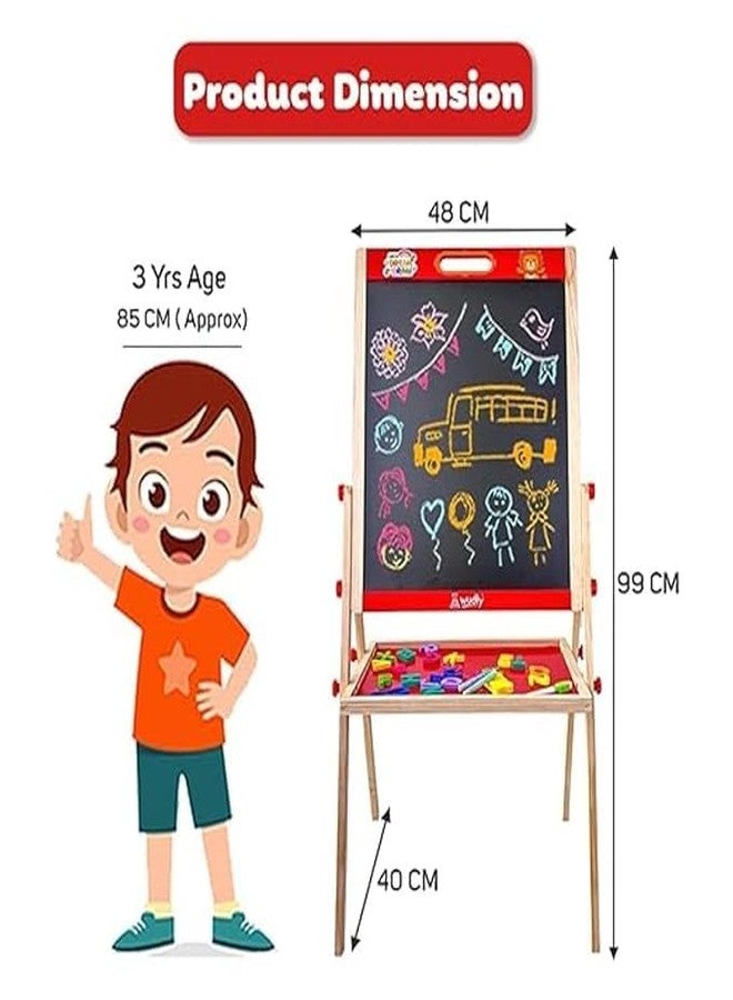 Braintastic Kids Wooden Double-Sided Magnetic Easel Board, 3-in-1 Chalkboard and Whiteboard, with Alphabet Letters, Marker, Chalk, Duster, 99 cm, for Ages 3 Years and Above (Red) - Image 4