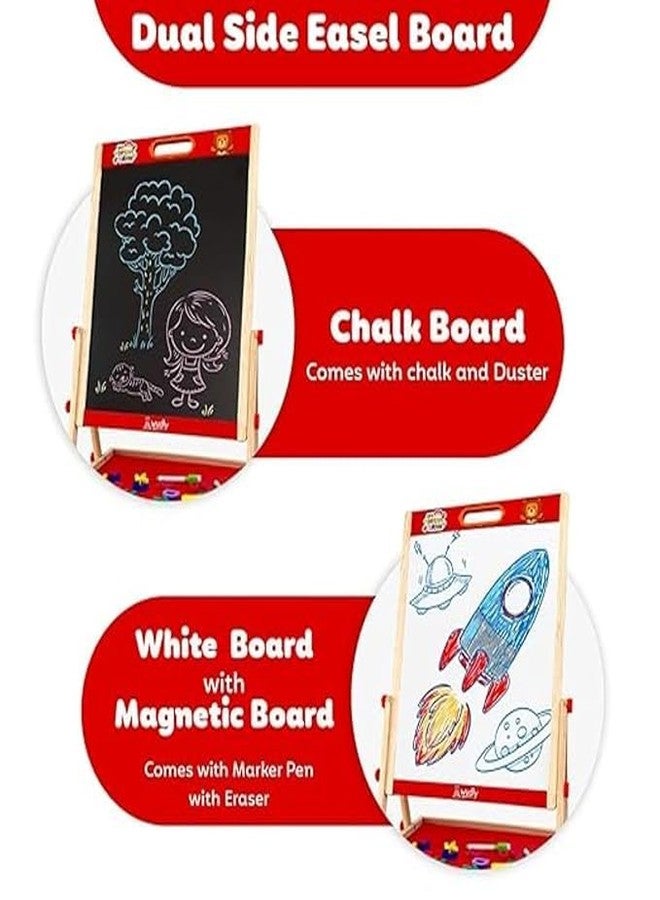 Braintastic Kids Wooden Double-Sided Magnetic Easel Board, 3-in-1 Chalkboard and Whiteboard, with Alphabet Letters, Marker, Chalk, Duster, 99 cm, for Ages 3 Years and Above (Red) - Image 3