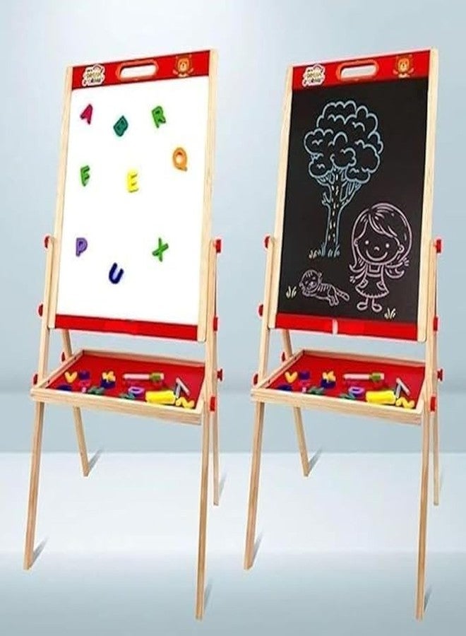 Braintastic Kids Wooden Double-Sided Magnetic Easel Board, 3-in-1 Chalkboard and Whiteboard, with Alphabet Letters, Marker, Chalk, Duster, 99 cm, for Ages 3 Years and Above (Red) - Image 1