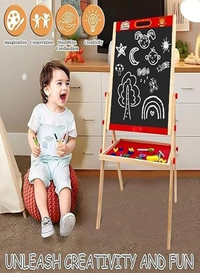Braintastic Kids Wooden Double-Sided Magnetic Easel Board, 3-in-1 Chalkboard and Whiteboard, with Alphabet Letters, Marker, Chalk, Duster, 99 cm, for Ages 3 Years and Above (Red) - Image 2