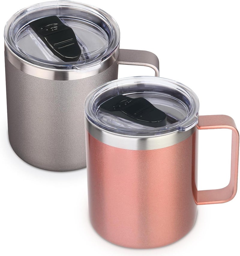 Volhoply 420ml Coffee Thermal Mug, Double Wall Vacuum Insulated Stainless Steel Mug with Handle, Food Grade 18/8 Stainless Steel, Keeps Drinks Hot and Cold for Camping, Office (Multicolor, Set of 2) - Image 1
