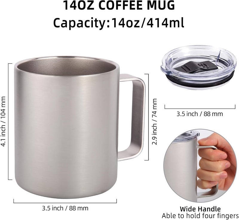 Volhoply 420ml Coffee Thermal Mug, Double Wall Vacuum Insulated Stainless Steel Mug with Handle, Food Grade 18/8 Stainless Steel, Keeps Drinks Hot and Cold for Camping, Office (Multicolor, Set of 2) - Image 2