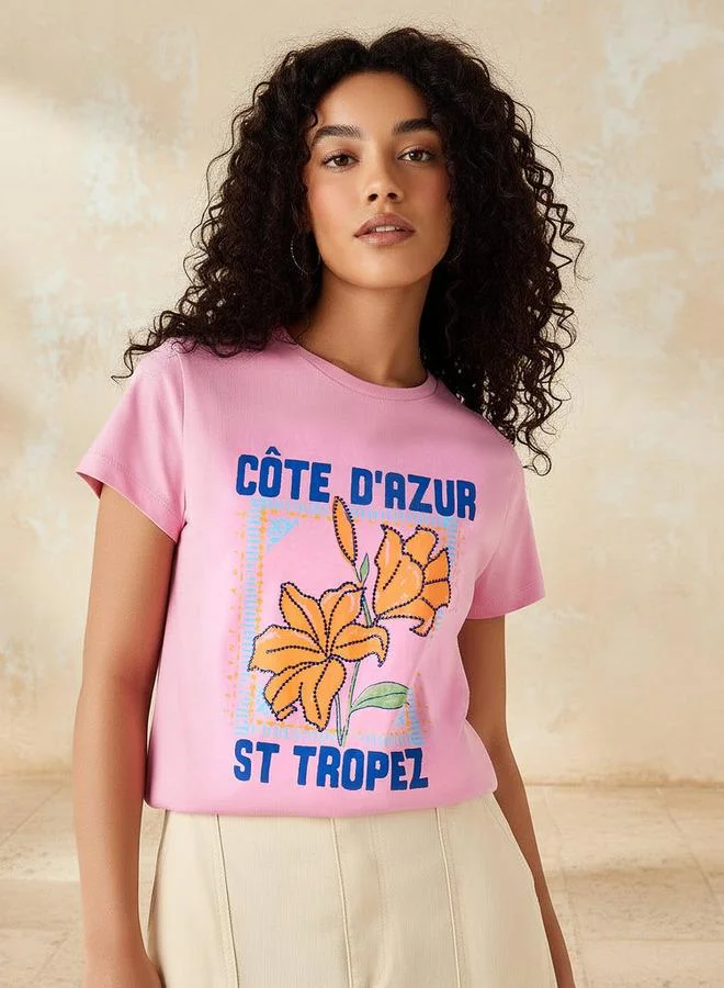 Splash FAV Regular Fit Cotton T-shirt with Typographic Print