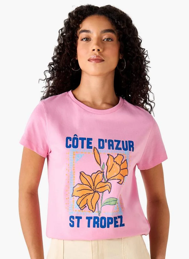 Splash FAV Regular Fit Cotton T-shirt with Typographic Print