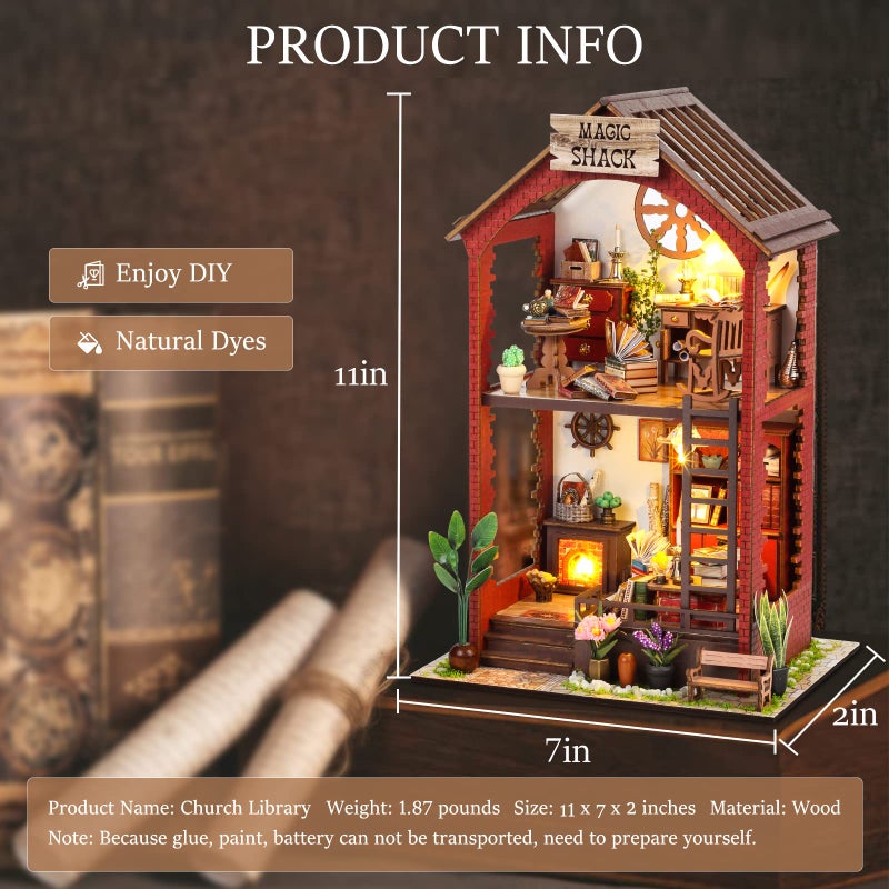 RONSTONE DIY Book Nook Kits Booknook-Creativity 3D Wooden Puzzle Bookend Bookshelf Decor -Booknook Kit for Adults Miniature House Dollhouse Kit with LED Light Crafts for Adult - Image 5