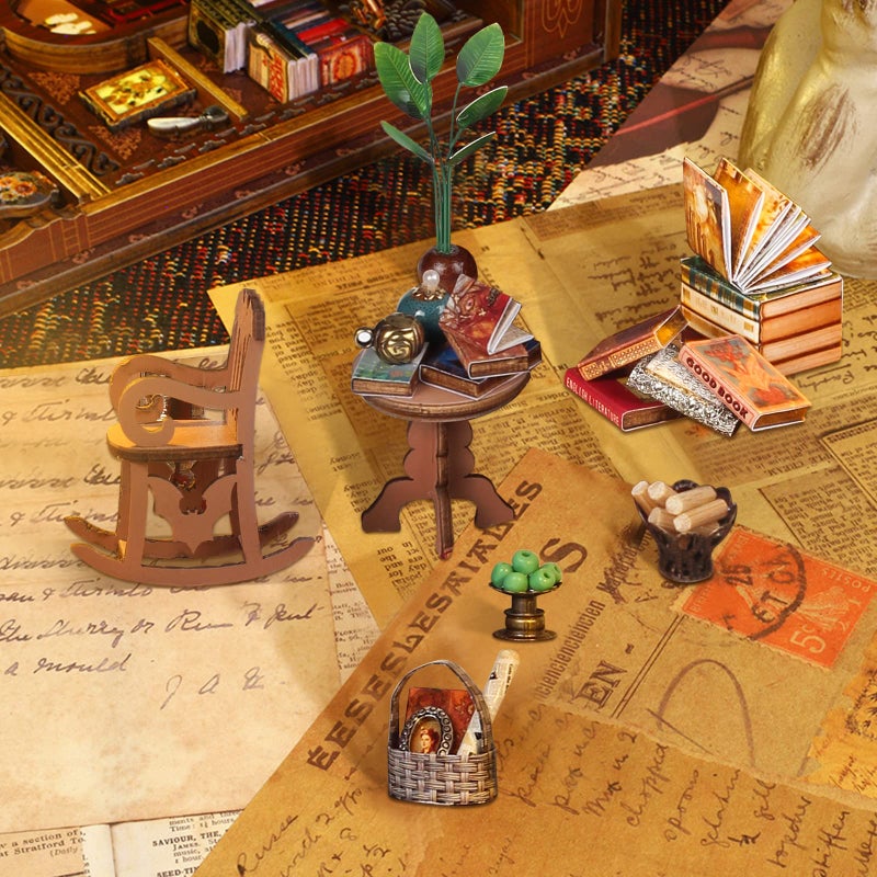 RONSTONE DIY Book Nook Kits Booknook-Creativity 3D Wooden Puzzle Bookend Bookshelf Decor -Booknook Kit for Adults Miniature House Dollhouse Kit with LED Light Crafts for Adult - Image 3