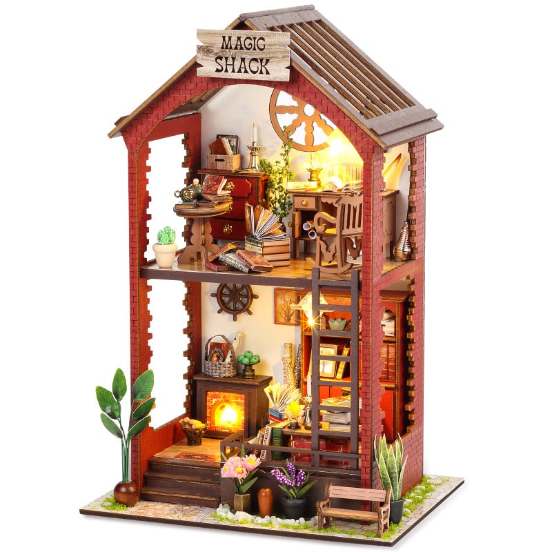 RONSTONE DIY Book Nook Kits Booknook-Creativity 3D Wooden Puzzle Bookend Bookshelf Decor -Booknook Kit for Adults Miniature House Dollhouse Kit with LED Light Crafts for Adult - Image 1