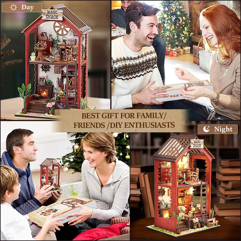 RONSTONE DIY Book Nook Kits Booknook-Creativity 3D Wooden Puzzle Bookend Bookshelf Decor -Booknook Kit for Adults Miniature House Dollhouse Kit with LED Light Crafts for Adult - Image 4