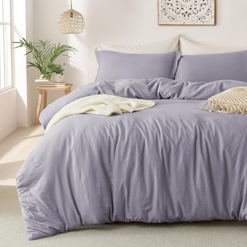 MILDLY Super Soft Duvet Cover  100 Washed Microfiber Grayish Lavender Comforter Cover Set 3 Pieces with Zipper Closure  Corner Ties No Comforter