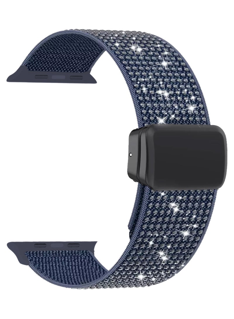 CATANES 44mm 45mm 49mm Elastic Band for Apple Watch Series 1-9, SE & Ultra - Rhinestone Sparkle Watch Band - Dark Blue - Image 2