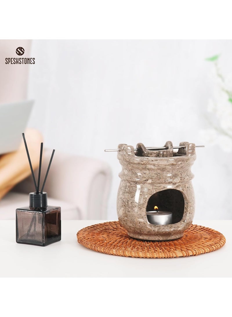 SPESHSTONES Marble Essential Oil Burner for Scented Oil 4.5 Inch Oceanic Wax Melt Warmer & Tealight Candle Holder for Home Decor, Stone Aromatherapy Diffuser for Office and Room Fragrance  - Image 2