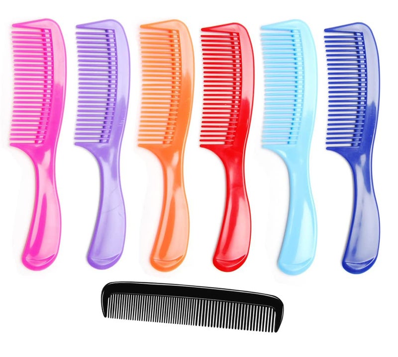 LUXXII  6 Pack 8 Colorful Styling Essentials Round Handle Comb Hair Combs and 1 Pack 5 Favorict Pocket Comb A