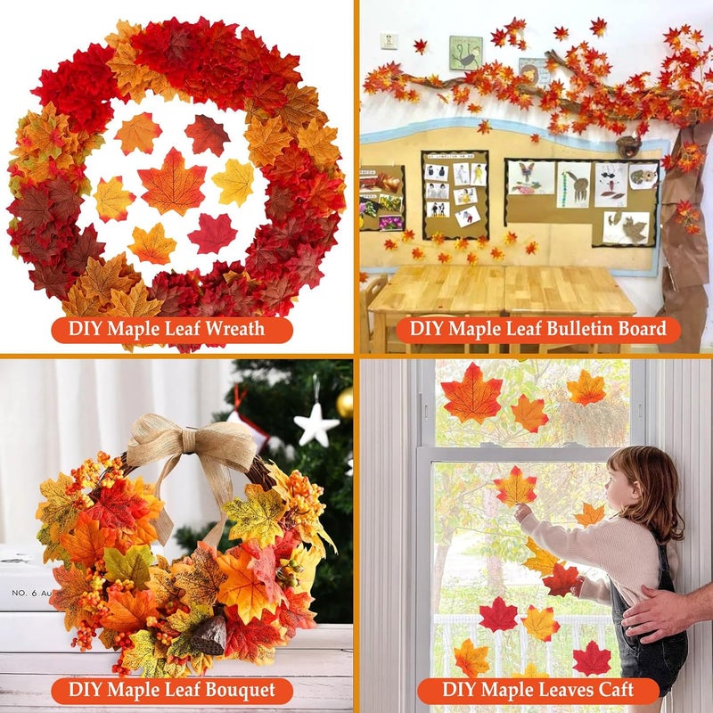 Gushu 300 Piece Fall Leaves Set 7 Colors Artificial Autumn Maple Leaf Decor with 100 Glue Dots Perfect for Wreath and Bouquet Making, Weddings, Halloween, Thanksgiving Decoration - Image 5