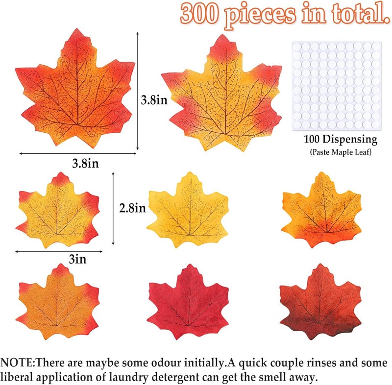 Gushu 300 Piece Fall Leaves Set 7 Colors Artificial Autumn Maple Leaf Decor with 100 Glue Dots Perfect for Wreath and Bouquet Making, Weddings, Halloween, Thanksgiving Decoration - Image 3