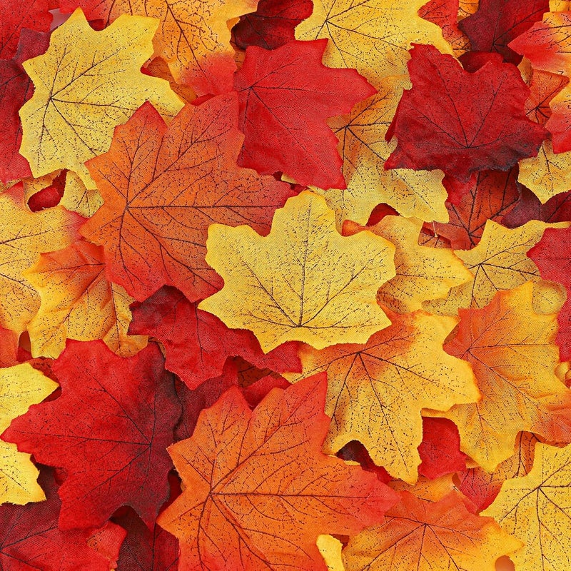 Gushu 300 Piece Fall Leaves Set 7 Colors Artificial Autumn Maple Leaf Decor with 100 Glue Dots Perfect for Wreath and Bouquet Making, Weddings, Halloween, Thanksgiving Decoration - Image 2