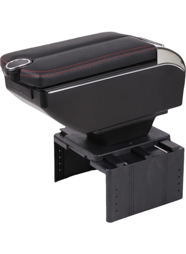 Techmaster 6 منافذ USB مسند ذراع مناسب لجميع المركبات مسند ذراع بفتح مزدوج باللون الأسود  - Image 1
