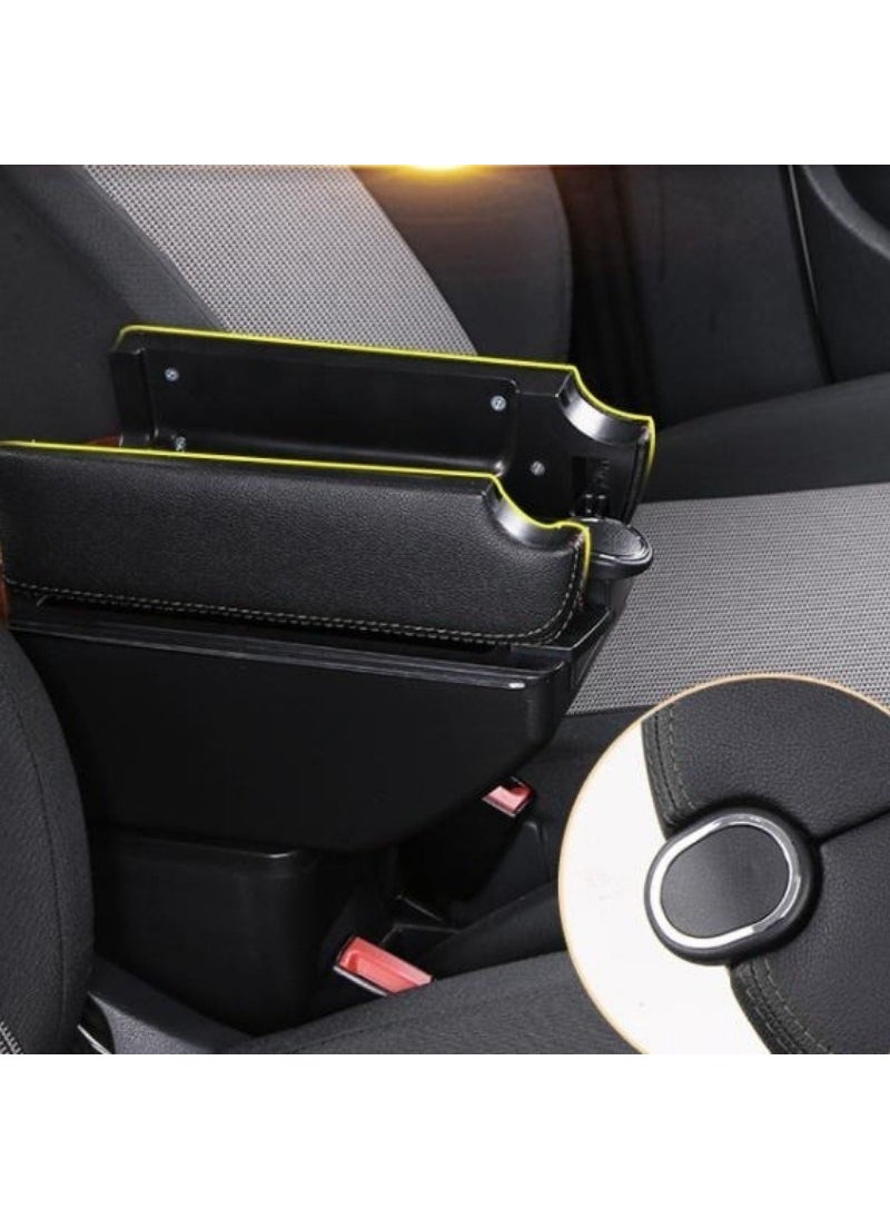 Techmaster 6 منافذ USB مسند ذراع مناسب لجميع المركبات مسند ذراع بفتح مزدوج باللون الأسود  - Image 5