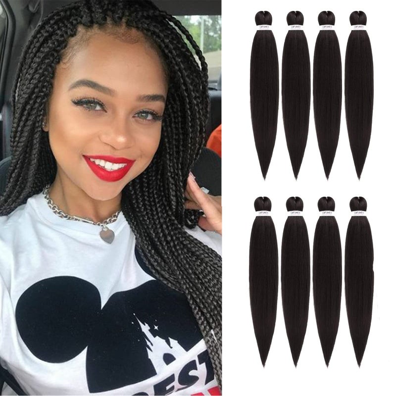 DIFUNEE Prestretched Braiding Hair  22 Inch 8 Packs Dark Brown Long Braiding Hair For Twist or Box Braids Yaki Texture Hot Water Setting Synthetic Braiding Hair Extensions 22 Inch 28P