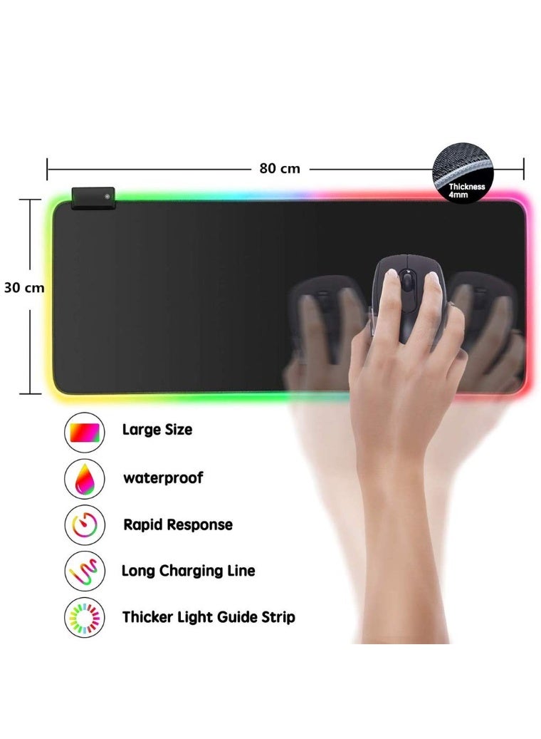لوحة الماوس ، لوحة الماوس الألعاب RGB ، لوحة الماوس LED الناعمة الممتدة الكبيرة ، لوحة المفاتيح الكمبيوتر المقاومة للماء ، قاعدة المطاط المضادة للانزلاق والحواف المخيطة الدائمة للاعبين 80 * 30 سم - Image 5