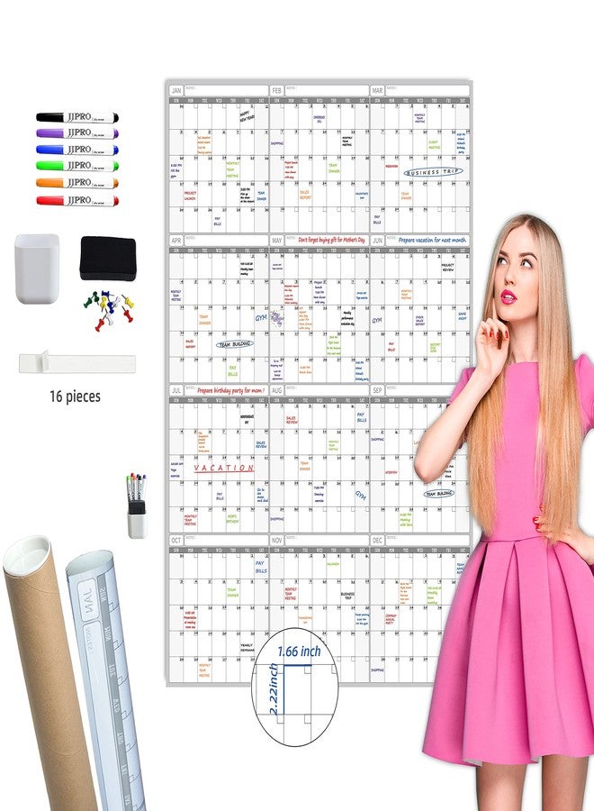 JJPRO 2026 Large Dry Erase Wall Calendar - 52x36 Inches - Blank Undated Yearly Calendar - Whiteboard Premium Laminated Planner - Reusable Laminated Office Jumbo 12-Month Calendar (Vertical) - Image 1