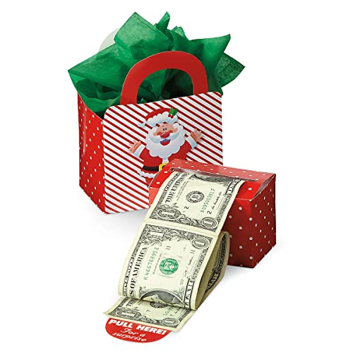 Current Happy Santa Christmas Money Dispenser and Gift Bag Set, 2-1/2 x 3-Inch Bill Holders With 3 x 6-1/2 x 9-Inch Gift Bag, Fun Holiday Cash Box for Kids, Includes 60 Seals to Join Each Bill - Image 1