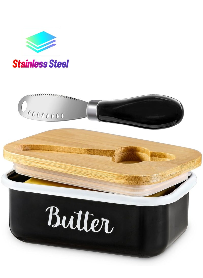 عام طبق زبدة مع غطاء ومبشرة زبدة لأسطح المطبخ - وعاء معدني غير قابل للكسر مزود بختم سيليكون مزدوج عالي الجودة لتزيين المطبخ بأسلوب المزرعة. - Image 1