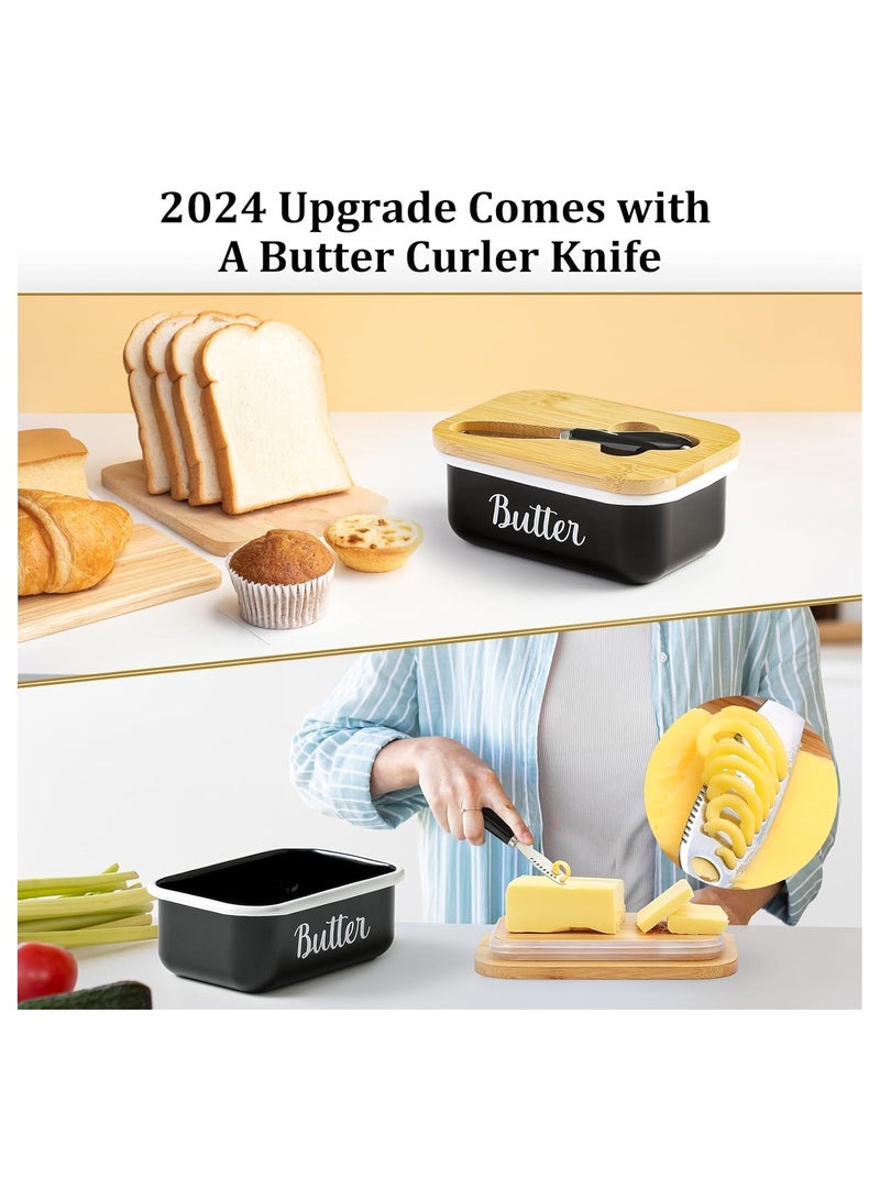 عام طبق زبدة مع غطاء ومبشرة زبدة لأسطح المطبخ - وعاء معدني غير قابل للكسر مزود بختم سيليكون مزدوج عالي الجودة لتزيين المطبخ بأسلوب المزرعة. - Image 2