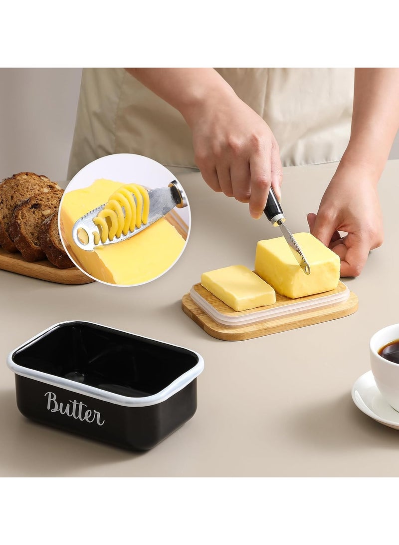 عام طبق زبدة مع غطاء ومبشرة زبدة لأسطح المطبخ - وعاء معدني غير قابل للكسر مزود بختم سيليكون مزدوج عالي الجودة لتزيين المطبخ بأسلوب المزرعة. - Image 3