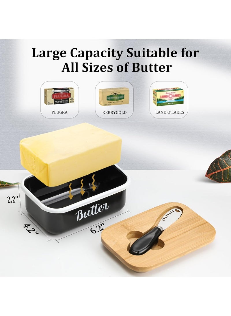 عام طبق زبدة مع غطاء ومبشرة زبدة لأسطح المطبخ - وعاء معدني غير قابل للكسر مزود بختم سيليكون مزدوج عالي الجودة لتزيين المطبخ بأسلوب المزرعة. - Image 4