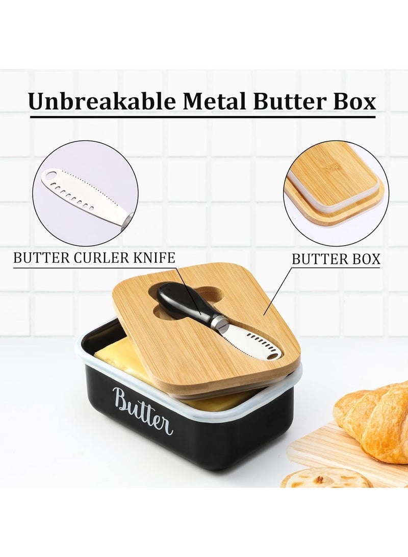 عام طبق زبدة مع غطاء ومبشرة زبدة لأسطح المطبخ - وعاء معدني غير قابل للكسر مزود بختم سيليكون مزدوج عالي الجودة لتزيين المطبخ بأسلوب المزرعة. - Image 5