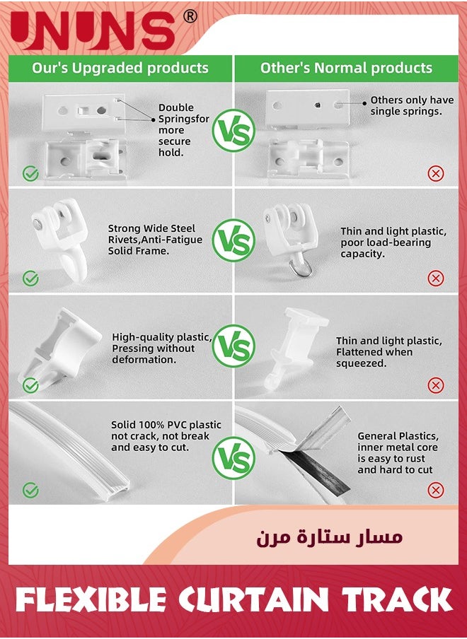 UNUNS مسار ستارة سقف مرن قابل للانحناء، قضيب ستارة أبيض بطول 3 أمتار، مسار ستارة سقف منحني للتركيب لتقسيم الغرفة، ستارة دش، نوافذ خليجية على شكل حرف L أو شكل حرف U، مسار ستارة RV، أبيض  - Image 2