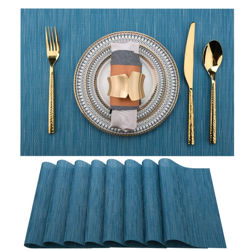 SLKQG Vinyl Placemats Set of 8  Washable Easy Clean Place Mats  Heat Resistant PVC Table Placemats  Table Mats for Dining Table 17x12 Inch Sky Blue Turquoise 8