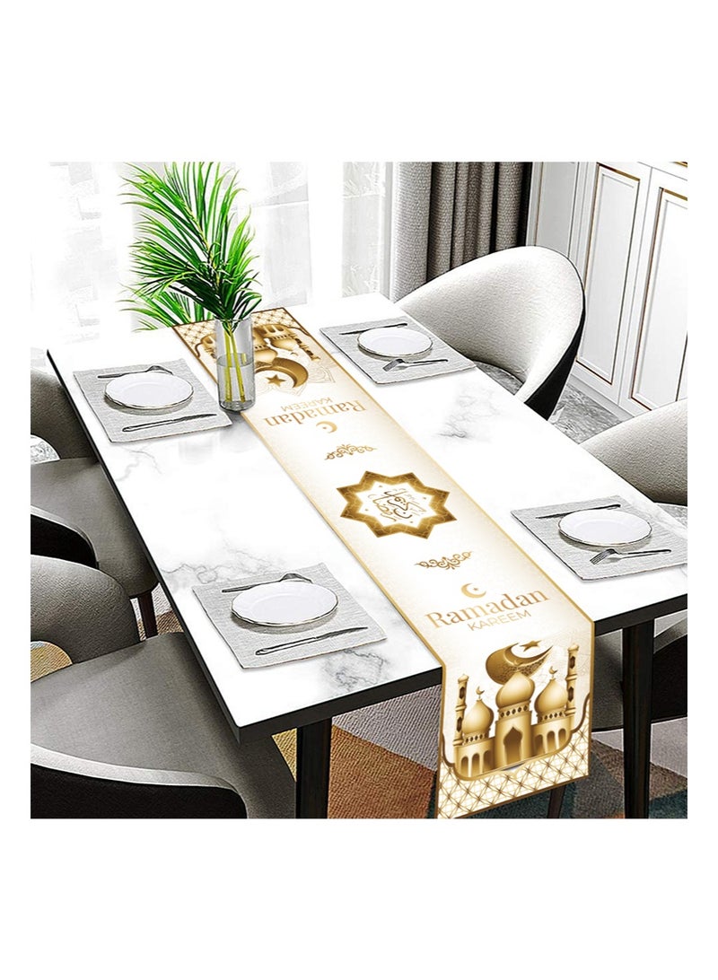 Aikanbo Ramadan Table Runner Set,Ramadan Kareem Table Flag&Eid Mubarak Table Flag 70.8x13.7 inches - Islamic Ramadan Table - Muslim Eid Family Kitchen Dining Room - Ramadan  Mubarak Table Runner with Venus Moon Mosque Decoration - Image 3