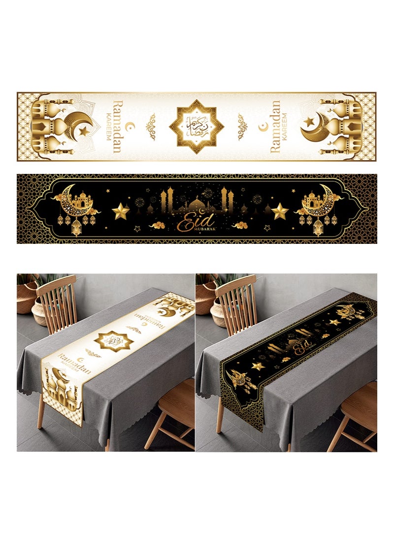 Aikanbo Ramadan Table Runner Set,Ramadan Kareem Table Flag&Eid Mubarak Table Flag 70.8x13.7 inches - Islamic Ramadan Table - Muslim Eid Family Kitchen Dining Room - Ramadan  Mubarak Table Runner with Venus Moon Mosque Decoration - Image 1