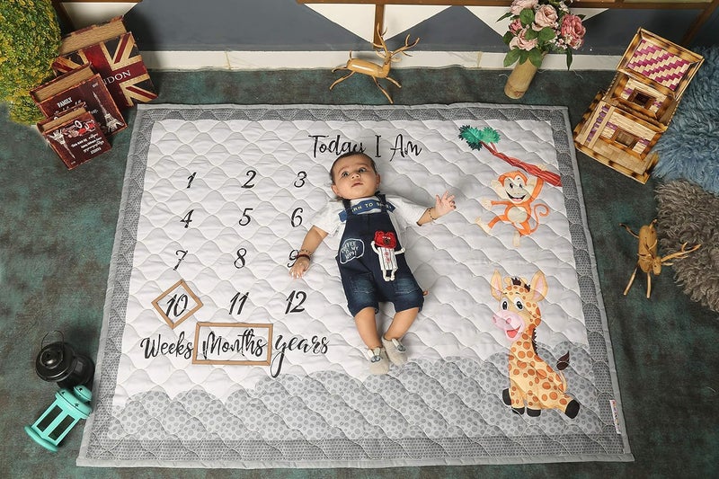 NEW COMERS Milestone Baby Blanket for All Season Cotton Blanket with Props Wooden Rings for SummerWinterAc Room Blankets for New BornKids Monthly Photoshoot Swaddle TC 80153 135x115x2cm_510