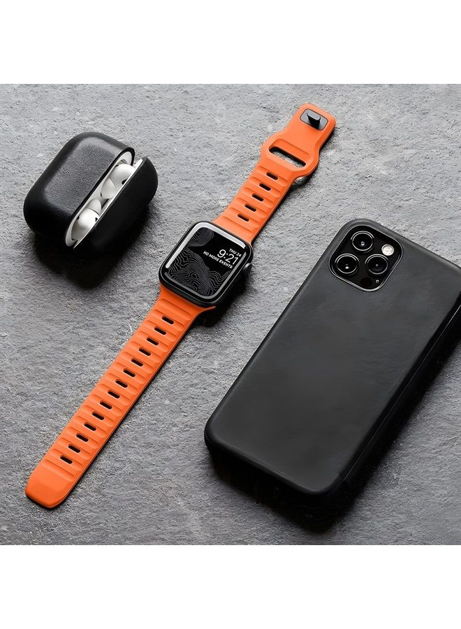 Sport Bands Compatible with Apple Watch Ultra Band 49mm 45mm 44mm 42mm 41mm 40mm 38mm,Men Women Soft Silicone Waterproof Strap for iWatch Series 8 7 6 5 4 3 2 SE Ultra (42/44/45/49mm, Orange) - Image 1