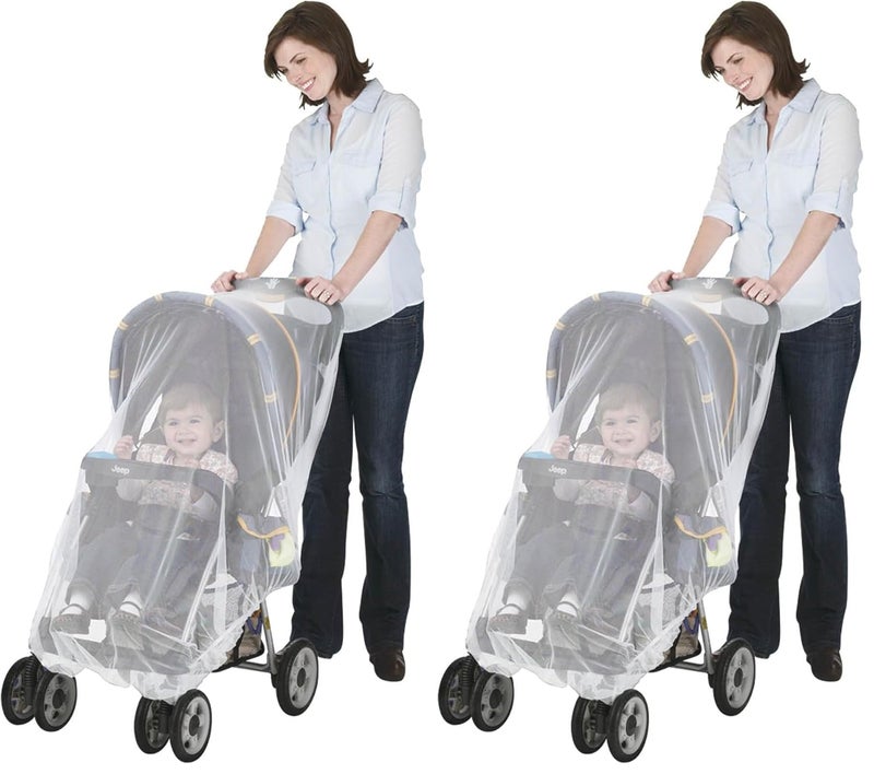 Buki Jeep Mosquito Net for Strollers, Mosquito Net for Car Seat and Infant Carrier, Universal Size, Bug Cover, Weather Protection, White (Pack of 2) - Image 1