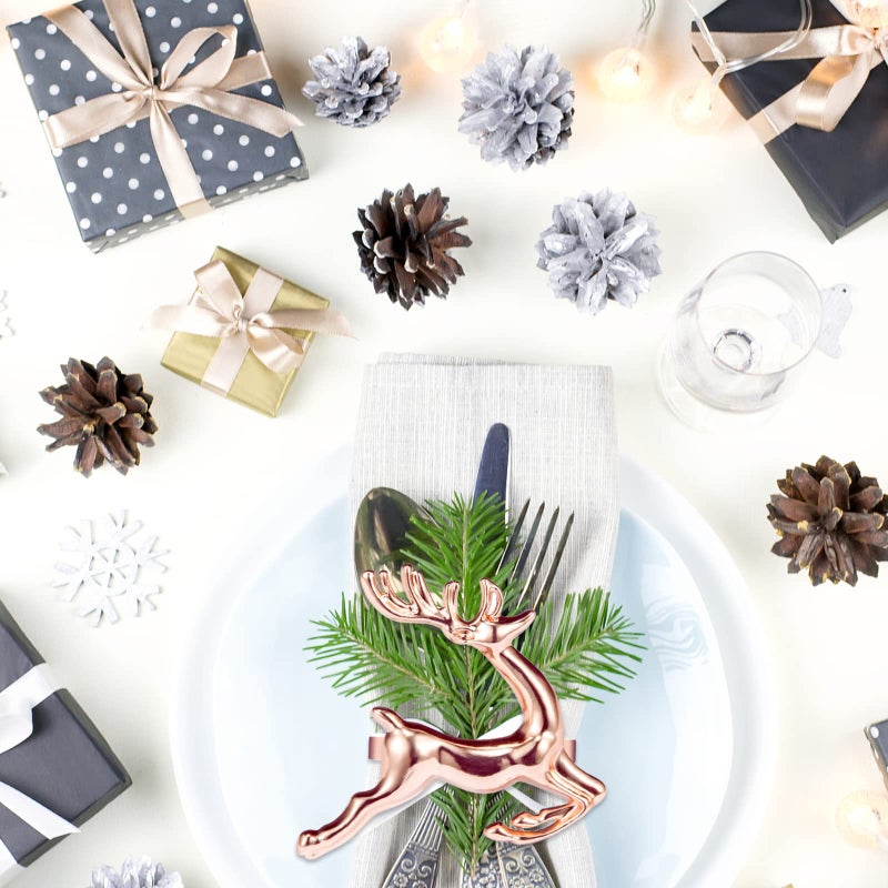 ZeeDix ZeeDix Set of 8 Rose Gold Elk Chic Napkin Rings for Christmas Dinning Table Setting-Wedding Receptions  Christmas  Thanksgiving and Home Kitchen for Casual or Formal  - Image 4