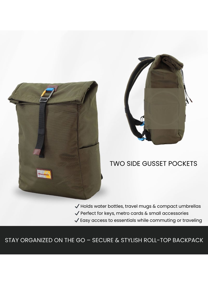 Discovery ICON Roll Top 15L Backpack Khaki, Durable Lightweight Multi Compartment Travel Bag, Padded Laptop/Tablet Pocket RFID, Adjustable Strap With Luggage Fix Strap, Men Women School Outdoor - pzsku/Z752AF6BE5C304C4C4512Z/45/_/1739529967/dfacec0a-2255-4abf-81ed-22e7b43f4ccd