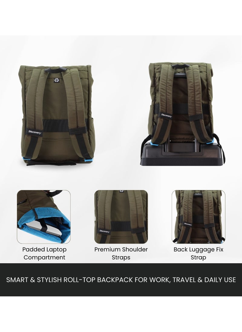 Discovery ICON Roll Top 15L Backpack Khaki, Durable Lightweight Multi Compartment Travel Bag, Padded Laptop/Tablet Pocket RFID, Adjustable Strap With Luggage Fix Strap, Men Women School Outdoor - pzsku/Z752AF6BE5C304C4C4512Z/45/_/1739530038/db1d8eff-7927-4ff4-927d-df208b095edc