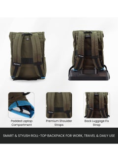 Discovery Discovery ICON Roll Top 15L Backpack Khaki, Durable Lightweight Multi Compartment Travel Bag, Padded Laptop/Tablet Pocket RFID, Adjustable Strap With Luggage Fix Strap, Men Women School Outdoor  - Image 4