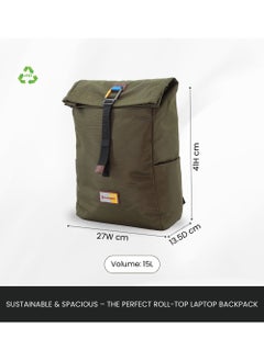 Discovery Discovery ICON Roll Top 15L Backpack Khaki, Durable Lightweight Multi Compartment Travel Bag, Padded Laptop/Tablet Pocket RFID, Adjustable Strap With Luggage Fix Strap, Men Women School Outdoor  - Image 5